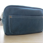 帆布のポケット付きポーチ／水色