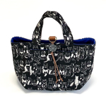 トートバッグ ミニサイズ おすましcats柄  ブラック×ブルー