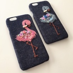 刺繍のオシャレなフラミンゴ iPhoneケース 