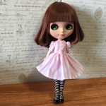 ブライス リカちゃんサイズ ピンクストライプのふんわりワンピース
