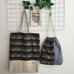 【お値下げ☆SALE】ぺたんこトートバッグと巾着セット♪半円＊黒