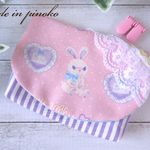 pk34マチ付き移動ポケット*pうさぎのぬいぐるみxパープルストライプ