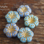 12mm blue mix mat*gold flower  チェコビーズ 10個