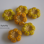 12mm yellow mix mat*gold flower  チェコビーズ 10個