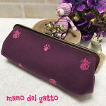 刺繍にゃんこのペンケース/紫