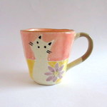 再入荷！丹山窯　お花と猫のマグカップ＊ピンク