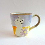 ★再入荷★丹山窯　お花と猫のマグカップ＊パープル