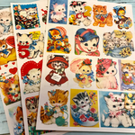 レトロな猫ちゃんのビンテージカードステッカー40枚 大きめラベル