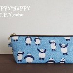 HAPPY☆ペンケース（ダブルパンダ：ブルー）