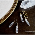 【再販売】天然石のアクセサリー　ピアス・イヤリング共通デザイン◆ 水晶　ナチュラルポイント未研磨