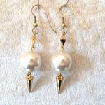 パール１４ｍｍ＊一粒パールピアス＊イヤリング＊ホワイト＆ゴールド