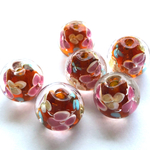 6粒◆とんぼ玉ガラスビーズ(オレンジ)◆14㎜ラウンド