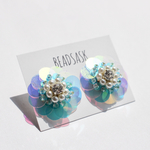 【新色】クリアスパンコールフラワーピアス  "アクアブルー"