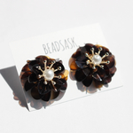 3Dスパンコールフラワーピアス  "べっ甲"