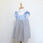 フリルKidsワンピース＊水色×ストライプ【受注製作】