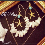 ホワイト×ターコイズ☆マーメイドフープピアス