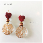No.B297 ハート×ウッド❤︎クリアストーン お洒落ピアス / イヤリング