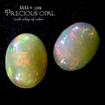■２石セット✧C■【総合計約1.5ct.!!】プレシャスオパール ■クオリティUP！■ 宝石質AAAA＋ランク✧【宝石のような透明感と遊色✧】縦約7.5＆8mm【エチオピア産✧】オーバルシェイプ