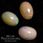 ■特別3石セット✧B■【総合計約1.5ct.!!】プレシャスオパール ■クオリティUP！■ 宝石質AAAA＋ランク✧【宝石のような透明感と遊色✧】縦約6.5〜7mm【エチオピア産✧】オーバルシェイプ