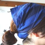 ブルーストライプ柄ヘアターバン
