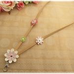 レザーネックストラップ★ホワイトデイジー　金具変更可能