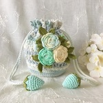 巻きバラブローチ付き巾着袋♡mint♡レース編み