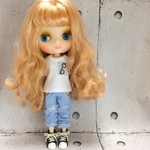パステルブルーデニムパンツ&ポケット付きメガネＴシャツセット
