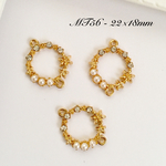 新商品　MT56　お花にパールとストーンの可愛いコネクター　ゴールド　22*18mm　つなぎパーツ　4個