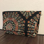 蜀江文に花紋様のクラッチバッグ　着物（帯）リメイク