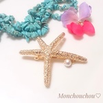 【限定】Starfish スターフィッシュのバレッタ☆彡🎄ヒトデ コットンパール ゴールド検マリンミサンガ アロハ ミモザ