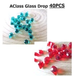 送料無料【40個入】Red(赤)×】Green(緑)　単色　A級ガラス　しずくパーツ　多面カットガラスビーズ