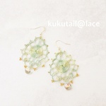 【受注制作】タティング×ヘアピンレースのピアスgreen gradation（送料無料）〈タティングレース・ヘアピンレース〉