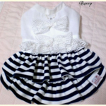 オーダー　S～M  白&紺ボーダー&レースフリルワンピース♪  [Berry]