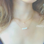 Double Chain Cube Mother of Pearl&Crystal  Necklace