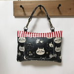 除菌対策に！ サイズを選べる ラミネート ネコ柄(黒) 携帯用ウエットティッシュケース 一体型 / 後ろティッシュケース付 / 持ち手取り外し付 / 裏地付 / ブラック / 黒