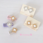 おそろい＊パールビジュースクエア＊ピアス イヤリング＆ベビー ヘアクリップ ＊親子ペア