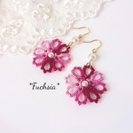 タティングレース　秋桜風ピアス ～ピンク×ワイン～