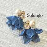 コットンパールとデニムピアス