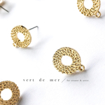 【4個13×13mm】 ラタン編み風 ラウンドフープ ピアス 金具 ベース 