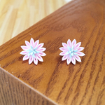 つまみ細工 桜ピンクとアイスブルーのお花のピアス・イヤリング