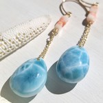 ◇m様オーダー品◇♡人魚姫の耳飾り♡14kgf-青くて波模様が美しい雫ラリマー&天然色の本珊瑚-