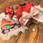 犬・猫29～32　cocoちゃんタックリボンチョーカー　和柄・黒グレー・リボン・姫