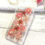 大人可愛い 金箔入れ押し花iPhoneケース ピンク