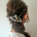 Polka dots Ribbon  ヘアクリップ 【ネイビー】