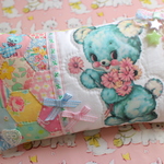 hana*ハンドメイドパッチワーク横長ピロー型ミニクッション♪ブルーくまちゃん