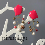 2wayピアス✴︎ルージュピンク/ワイヤービーズ