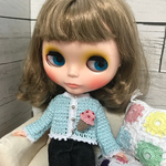 ブライス、リカちゃんサイズカーディガン(ペールブルー)