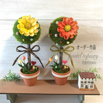 🌼【オーダー作品】粘土の花・淡色パステル♪チューリップ咲く♪花のトピアリー【約19㎝】🌼🌼