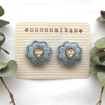 【再販】水色のお花の刺繍ピアス/イヤリング