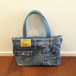 デニムリメイクバッグ  ターコイズ